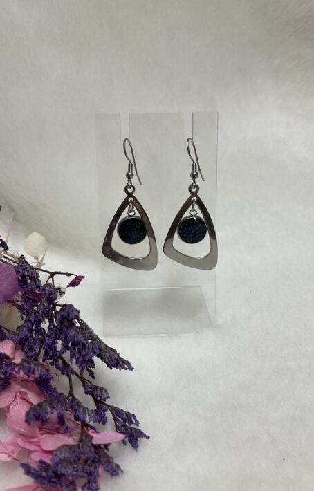 Boucles d’oreilles en acier inox et galuchat bleu