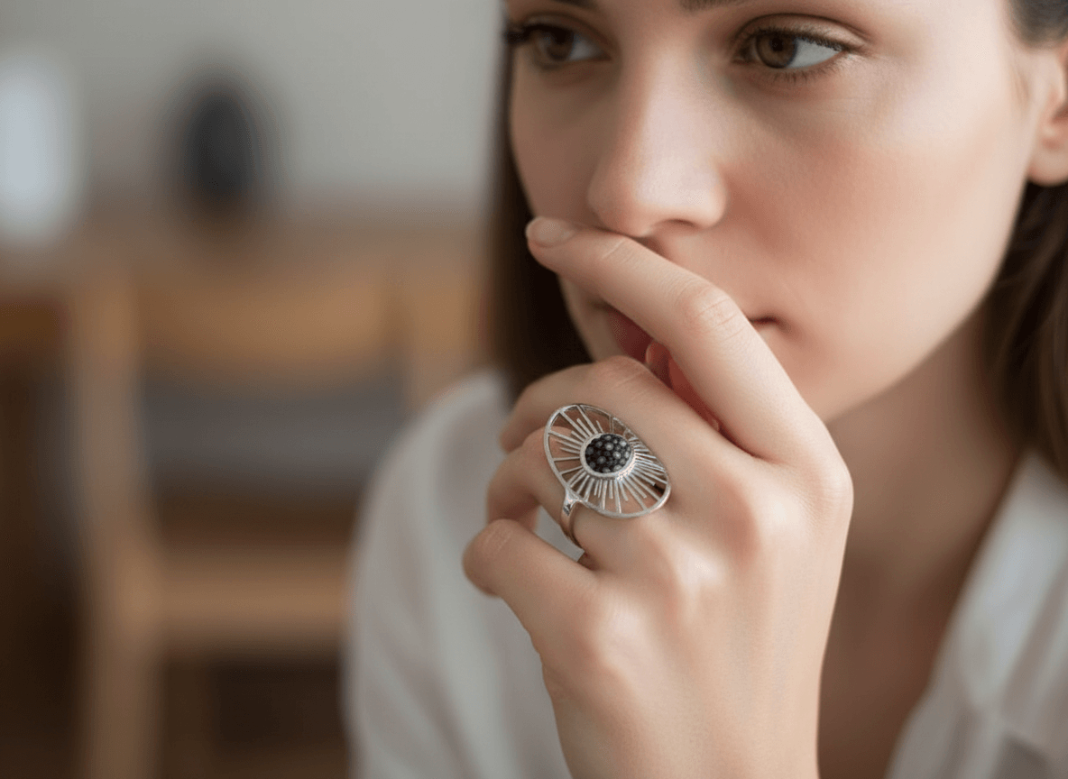 Bague réglable acier inox et galuchat