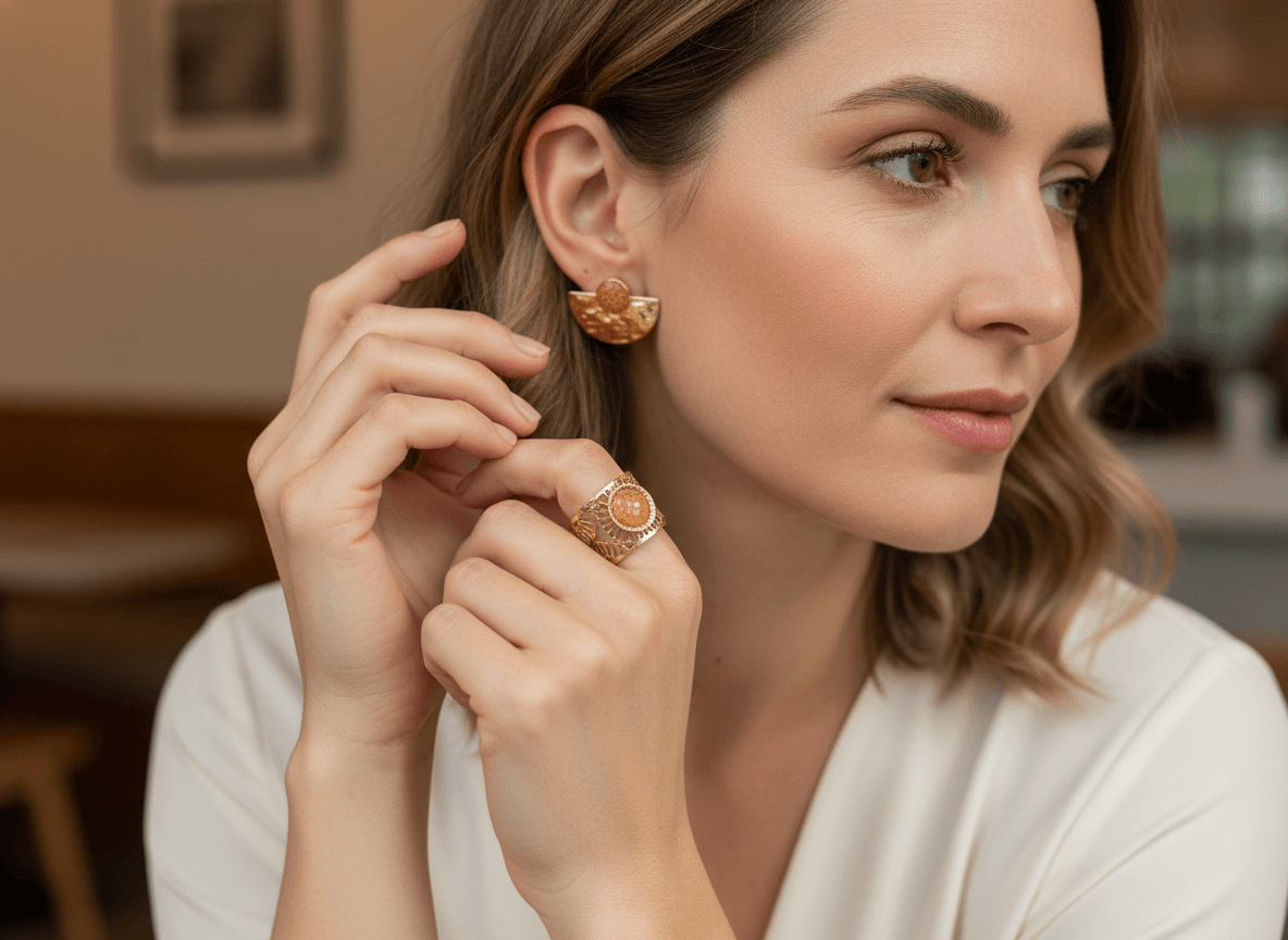 ensemble bijoux acier inox et galuchat orange