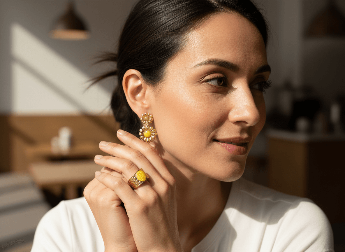 bijoux acier inoxydable et galuchat jaune